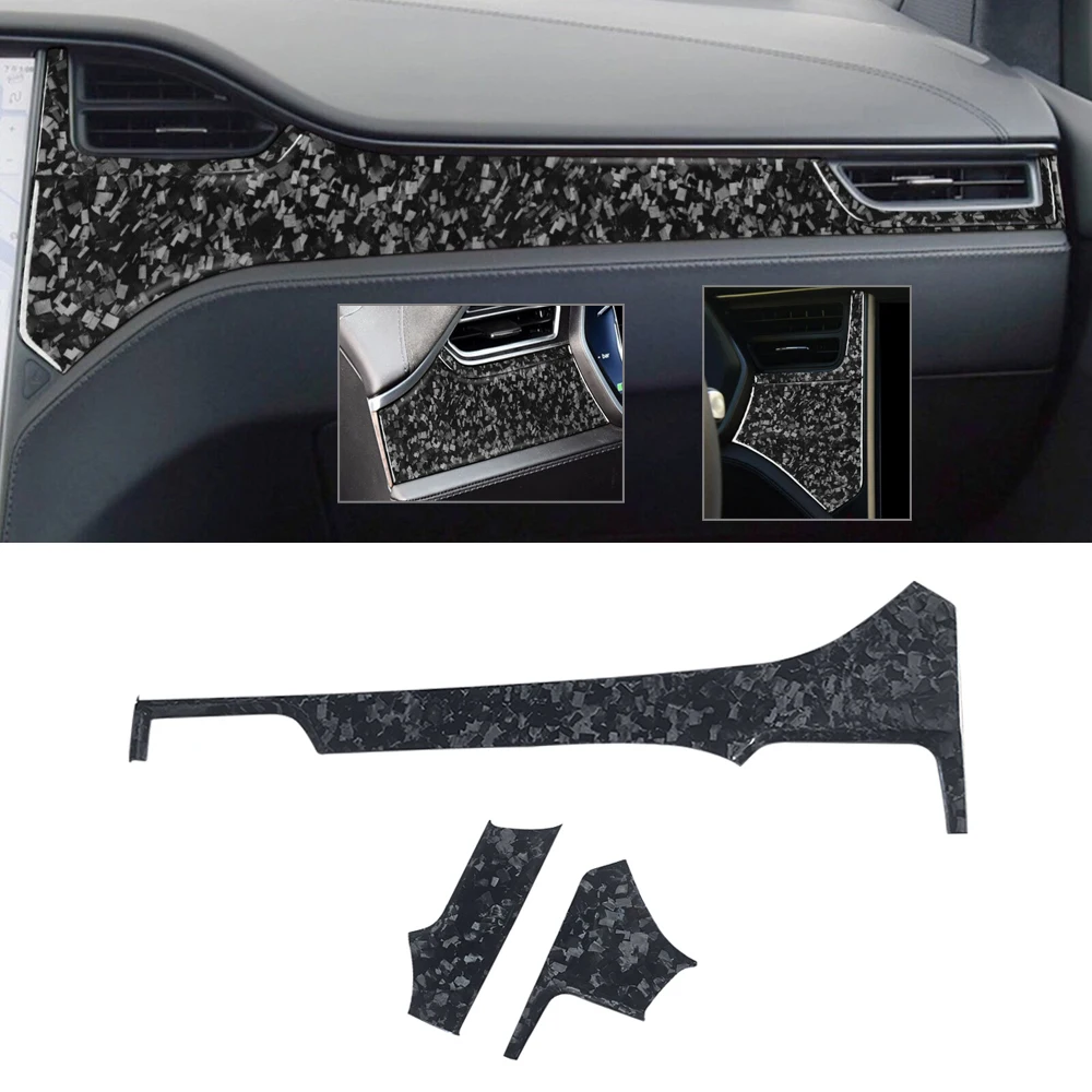 

3pcs Forged Carbon Fiber Center Console Dashboard Panel Cover For Tesla Model S Model X 2014-2020