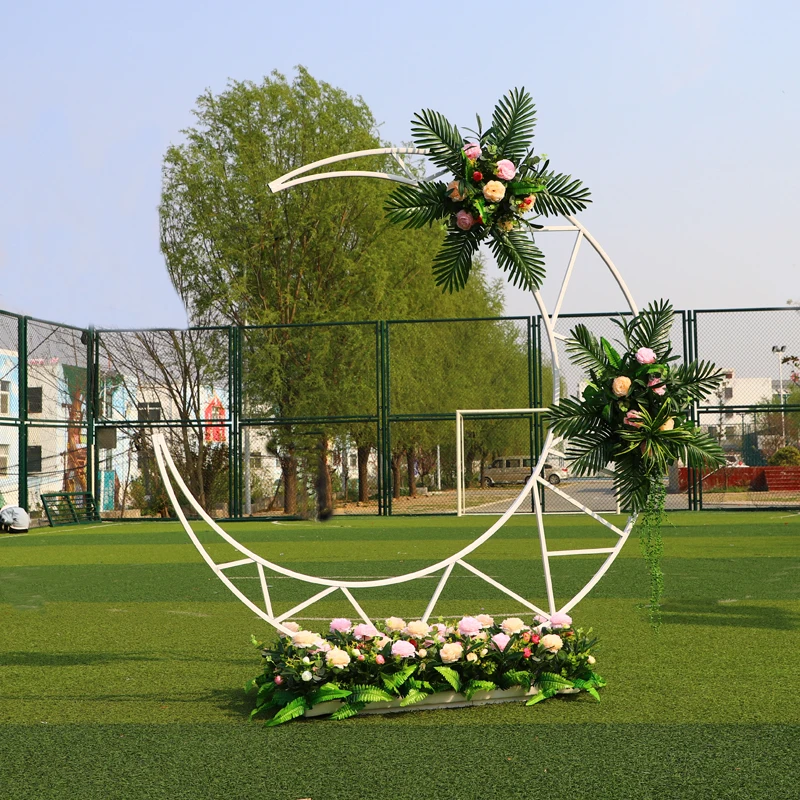 Moon Shape Wedding Arch Frame Metal Birthday Party Backdrop Stand Decor Crescent Flowers Balloon Background Prop Diameter 1.8M