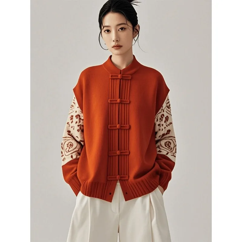 2025年新作 中国風レディース唐装ジャケット ラウンドネック 長袖 レトロ 冬 厚手トップス