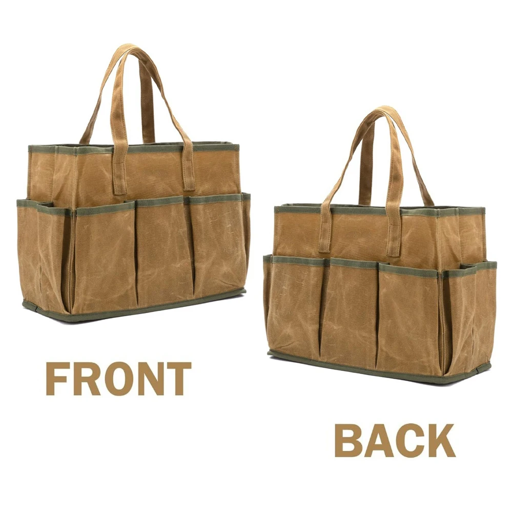 

Сверхмощная вощеная холщовая сумка для инструментов для садожников с 10-мя карманами, большая вместимость и водонепроницаемость