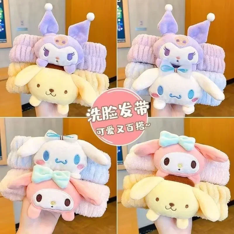 Sanrio Cinnamoroll-Diadema de felpa de muñeca de dibujos animados, diadema para lavado y maquillaje, diadema de compresión elástica