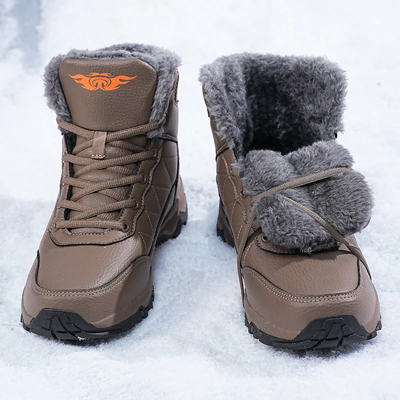 NeW Men Winter Snow Boots For Waterproof Leather Sneakers Super Warm Men\'s Boots Outdoor Male Hiking Boots Work Shoes Size 39-48