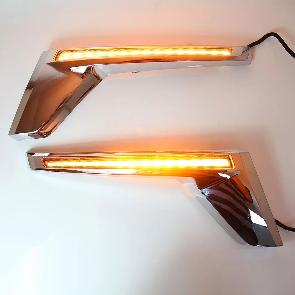 الأصفر LED بدوره إشارة ضوء فلاش عدة لتويوتا لاند كروزر FJ200 LC200 2016-2020 كروم الجبهة مصبغة مصباح Trunning ضوء #4