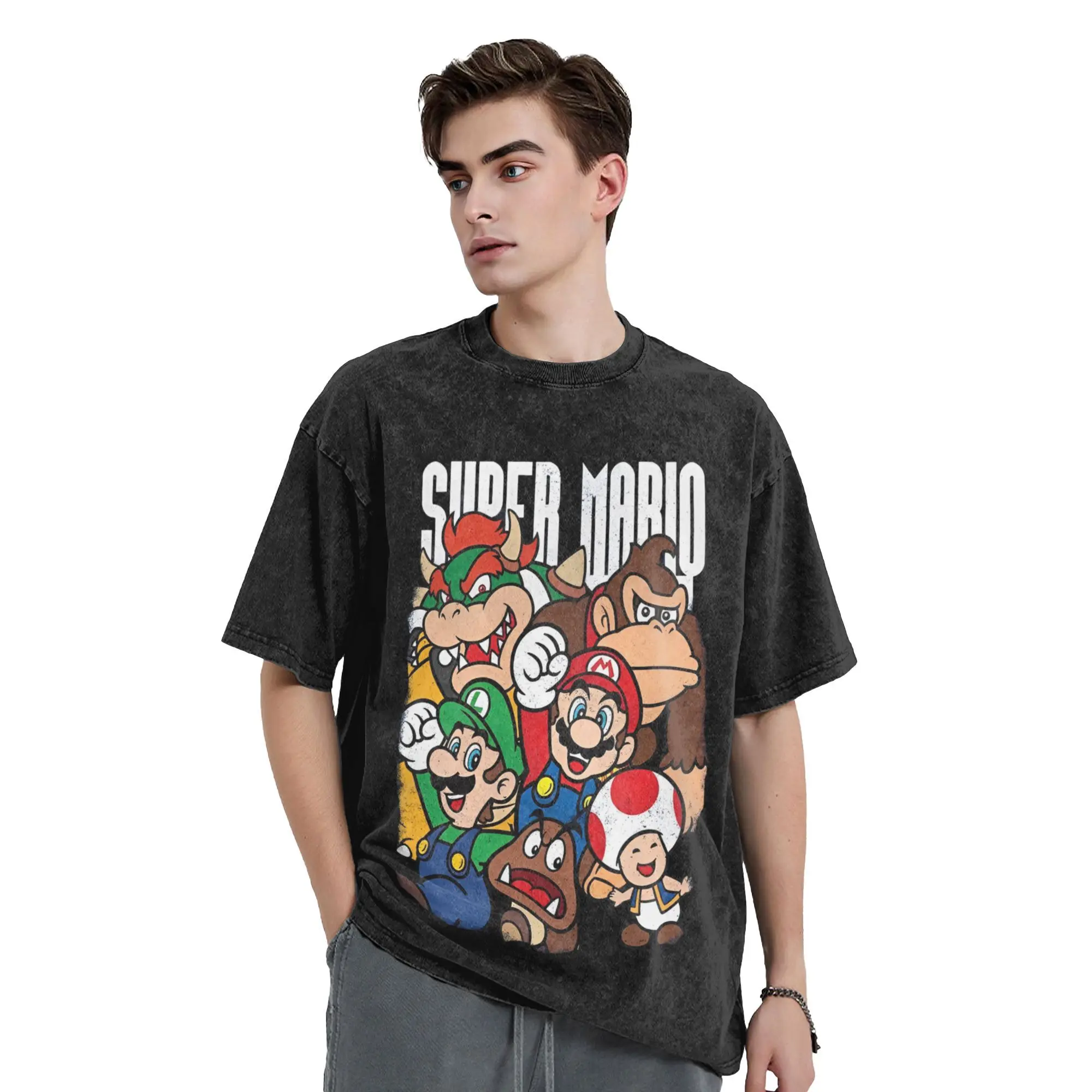 Men Women Marios and His Companions Vintage Washed T Shirts  Cotton Clothing Funny Short Sleeve Round Neck Adult T-Shirts