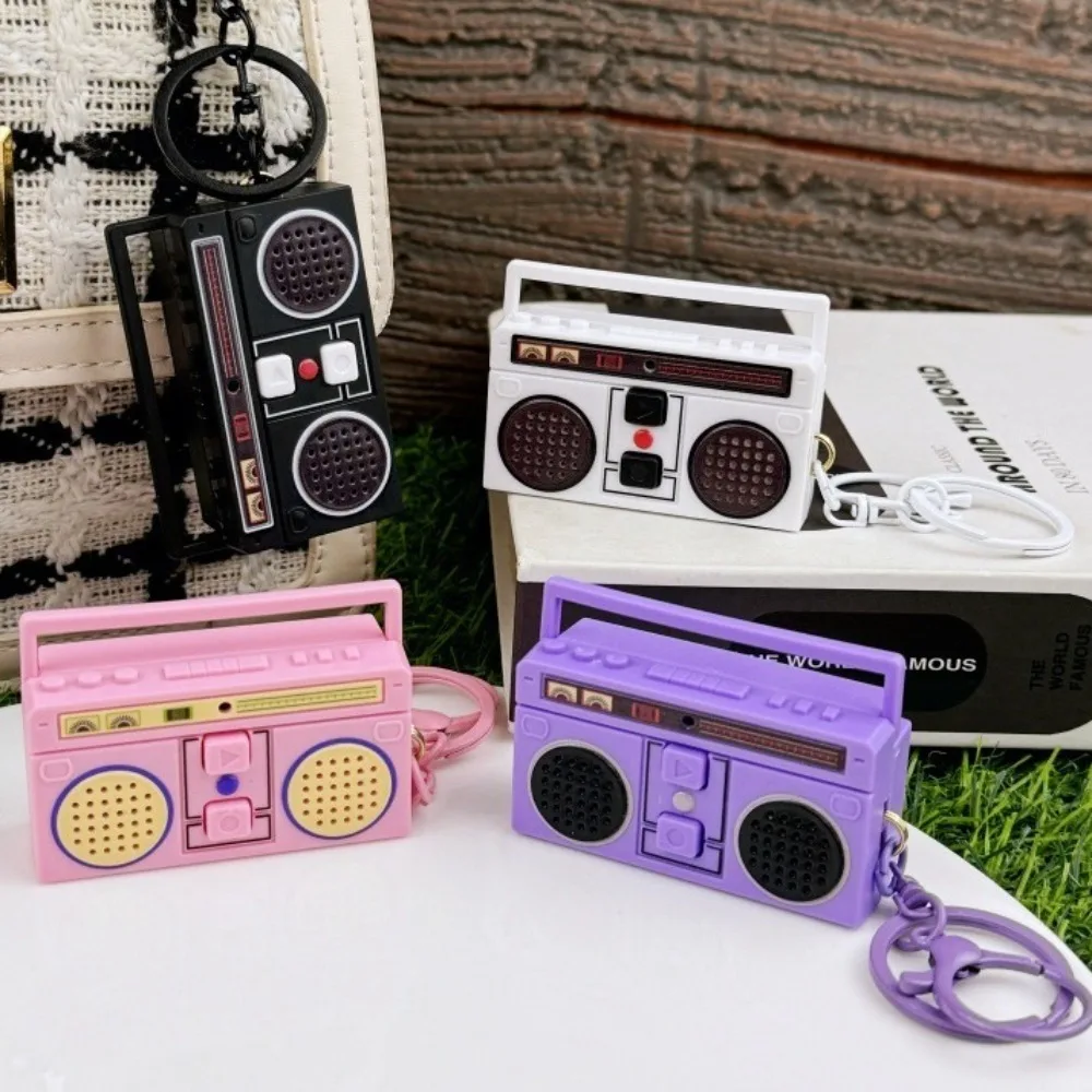 Creative Retro Radio Shape Keychain Bag Hanging Nostalgic Tape Recorder Pendant Acrylic Craft Recording Key Ring Girl