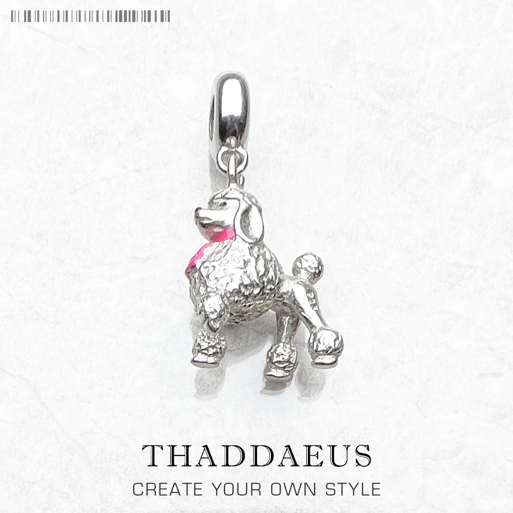 Poodle Dog Dangle Charm Pendant Original 925 Sterling Silver Cute Bead DIY Floating Gift