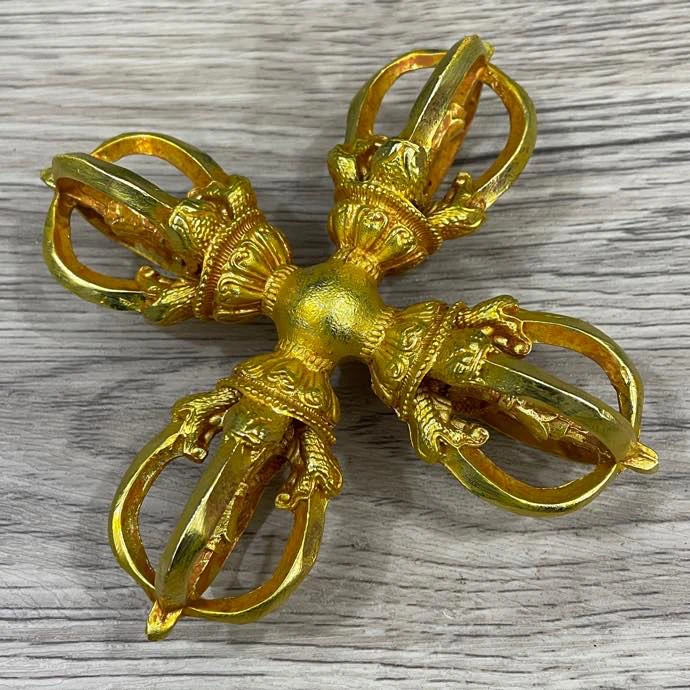Copper Cross Tibetan Style Four-Prong Vajra Decorative Craft Ornament Antique Handheld Piece