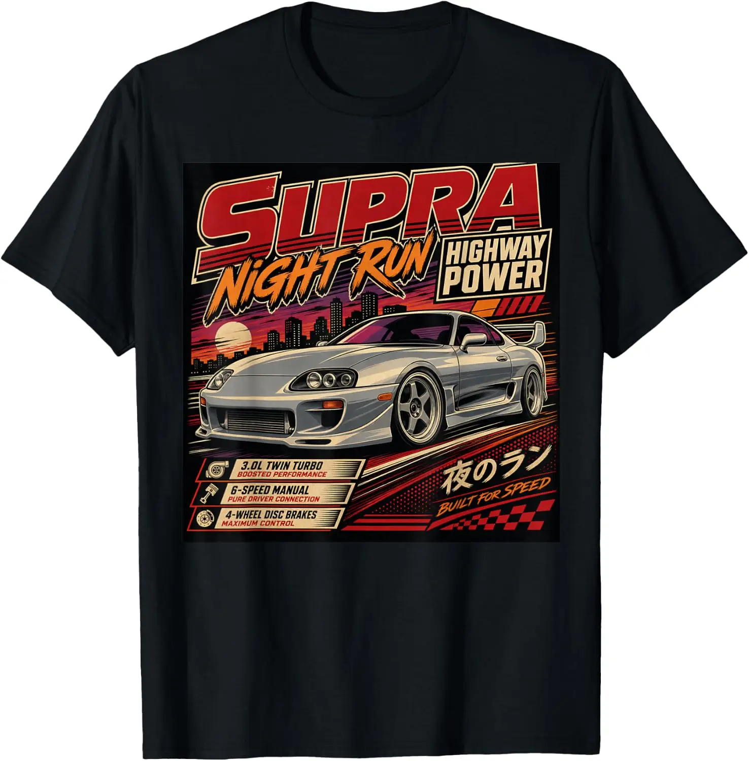 Japanese Cars Retro JDM Street Scene Tuner Car Art T-Shirt 100% Cotton Trendy Y2K Short-Sleeve Tee-Soft, Quick-Drying,