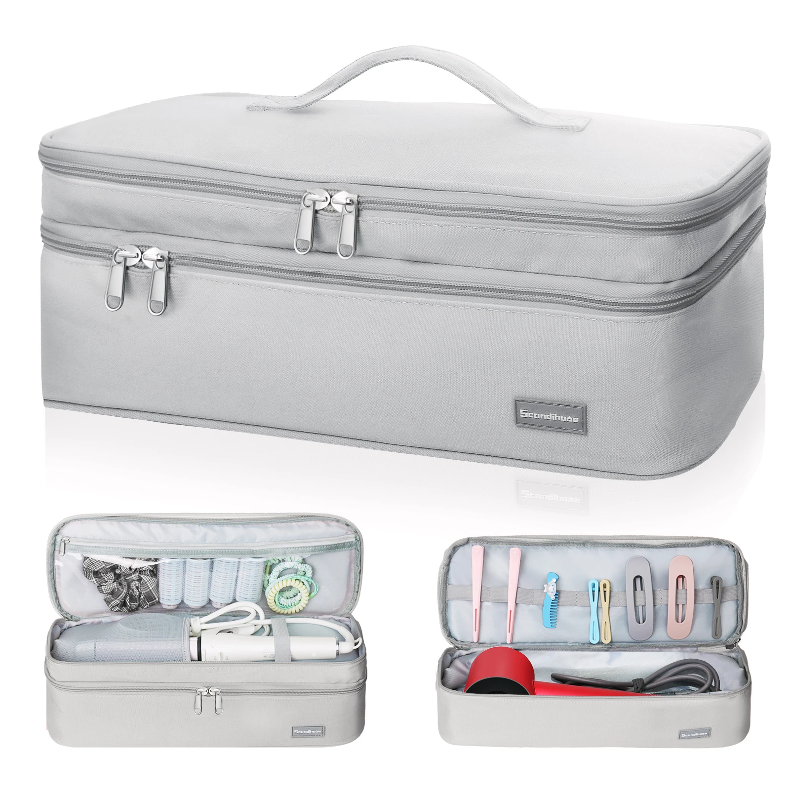 Mallette de transport de voyage à double couche, sac de rangement d\'accessoires de rêves, sac d\'évaluation portable, volumateur de sèche-cheveux en