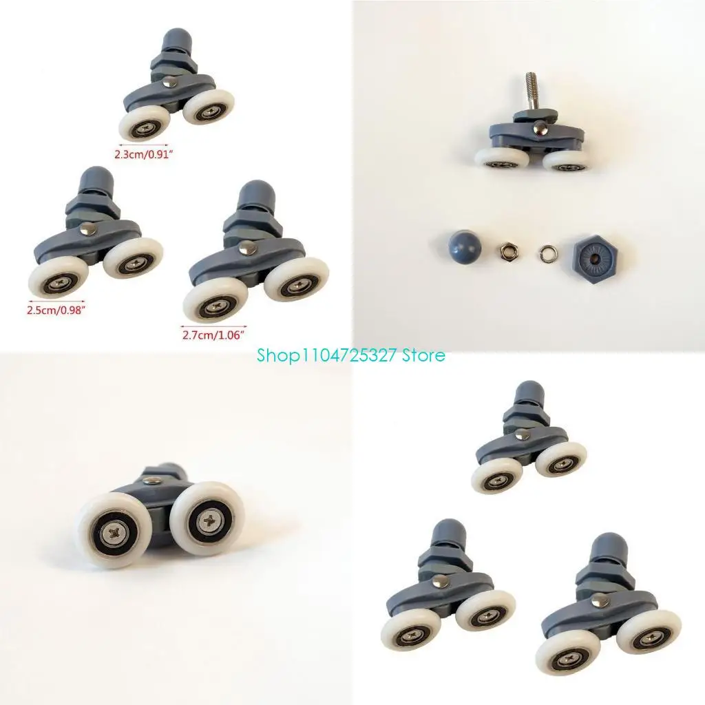 D8KF 4Pcs/Set for Grey Plastic Nylon Adjustable Double Swinging Pulley Shower Cabin Sliding Door Hardware Roller