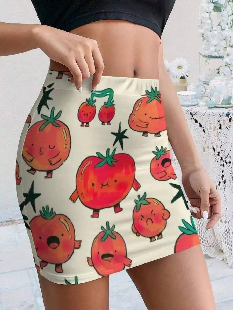 Women Summer Bodycon Mini Skirt Cute Tomato Cartoon Graphic Print Kawaii Style