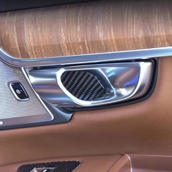 4Pcs Carbon Fiber Car Stickers For Volvo S60 V60 XC60 S90 V90CC XC90 Interior Door Bowl Decoration Sticker Accessories Parts