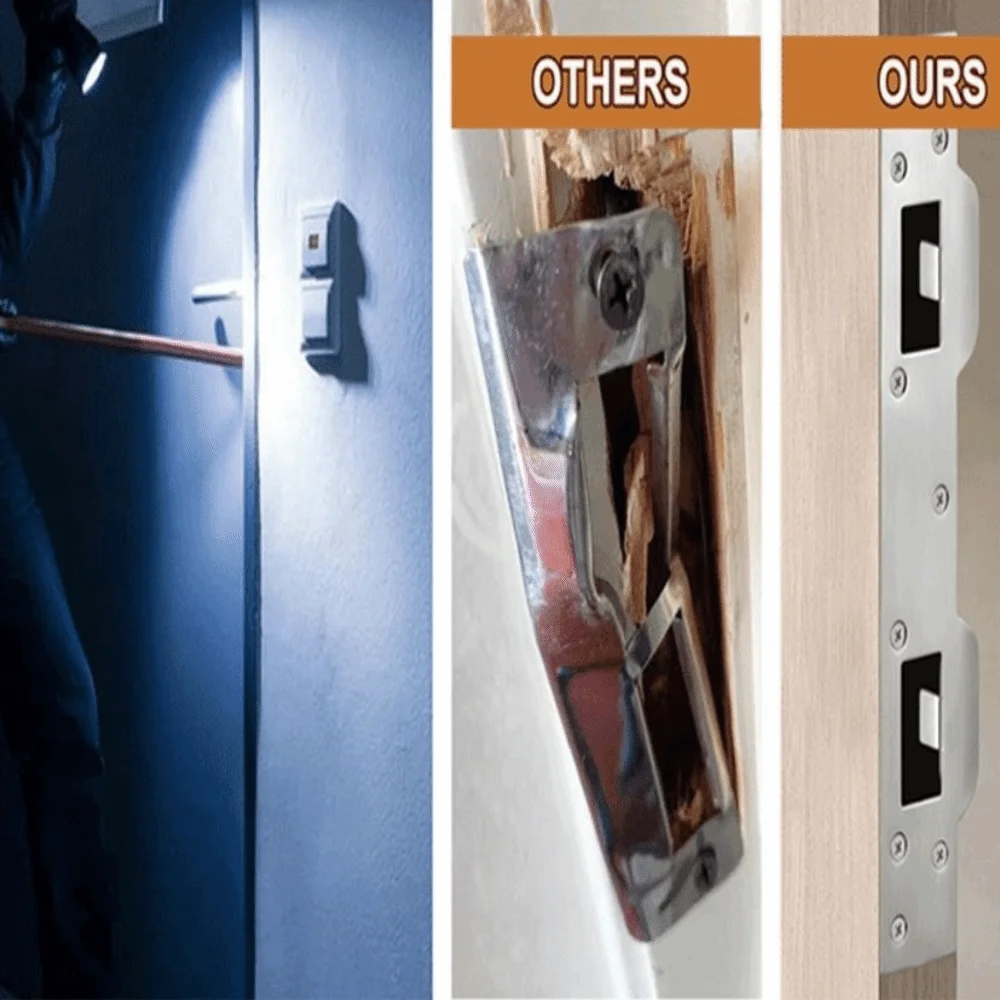 Metal Door Strike Plate Double Holes Rustproof Front Door Security Devices Security with 5-1/2 Inch Hole