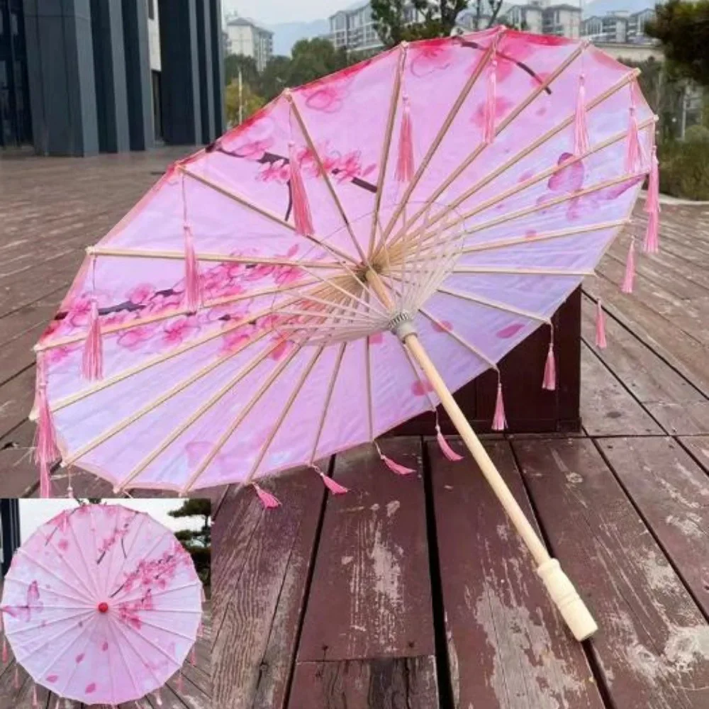 

56cm Umbrella Fan Chinese Antique Style Tassel Prop Dance Umbrella Silk Cloth 10 Colors Cosplay Hanfu Oil Paper Umbrella