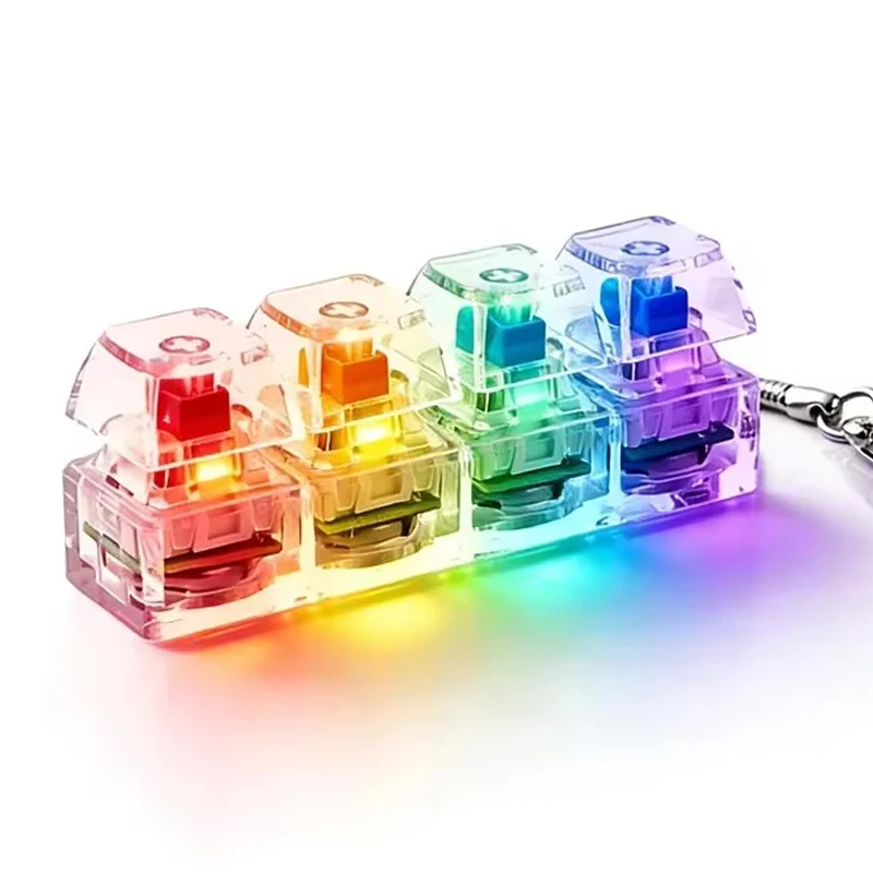 Light Up 4 Keys Finger Keyboard Keycap Stress Relief Fidget Toy Keychain Key LED Button Pinch Tester Office Desk Accessory