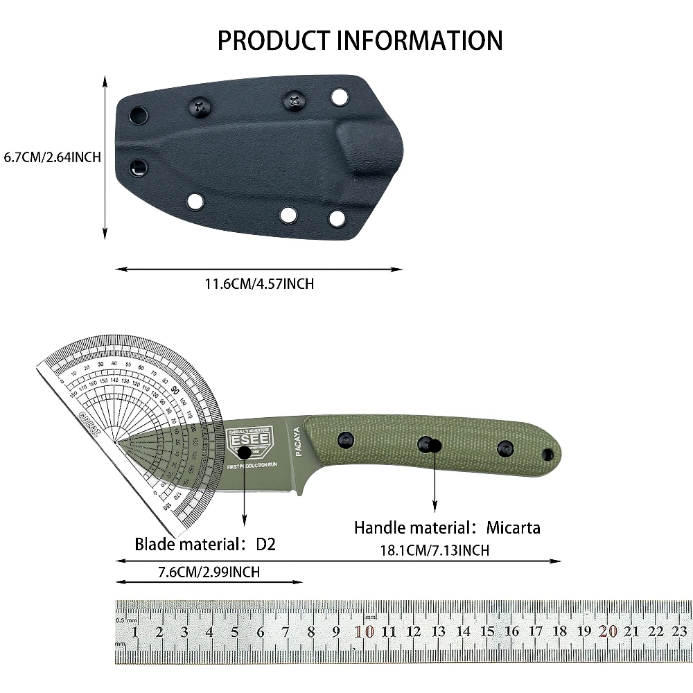 ESEE-3 Outdoor High Hardness Adventure Camping Fixed Blade Knife G10 Handle Versatile Practical Jungle Backpack Hiking Gear