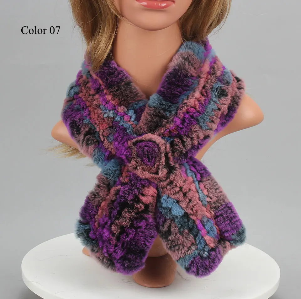 Frauen Stricken Echt Rex Kaninchen Pelz Schal Dame Fashion Floral Rex Kaninchen Pelz Schalldämpfer Heißer Winter Warme Natürliche Pelz Schals neue Stil – Detail 21
