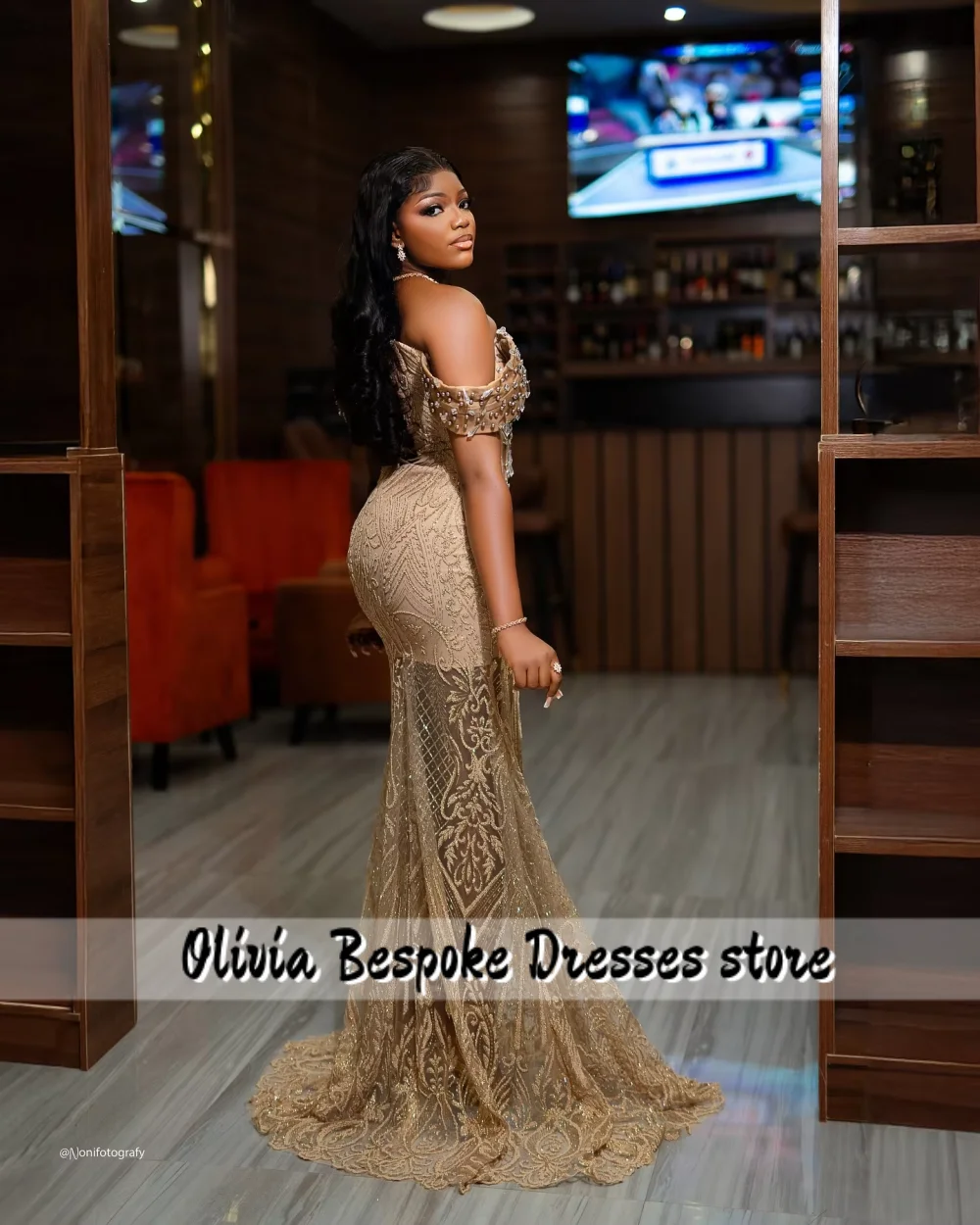 Кружевное платье цвета шампанского с бисером Aso Ebi Русалка Вечерние платья с открытыми плечами Африканская официальная свадьба Черные девушки Свадьба по индивидуальному заказу