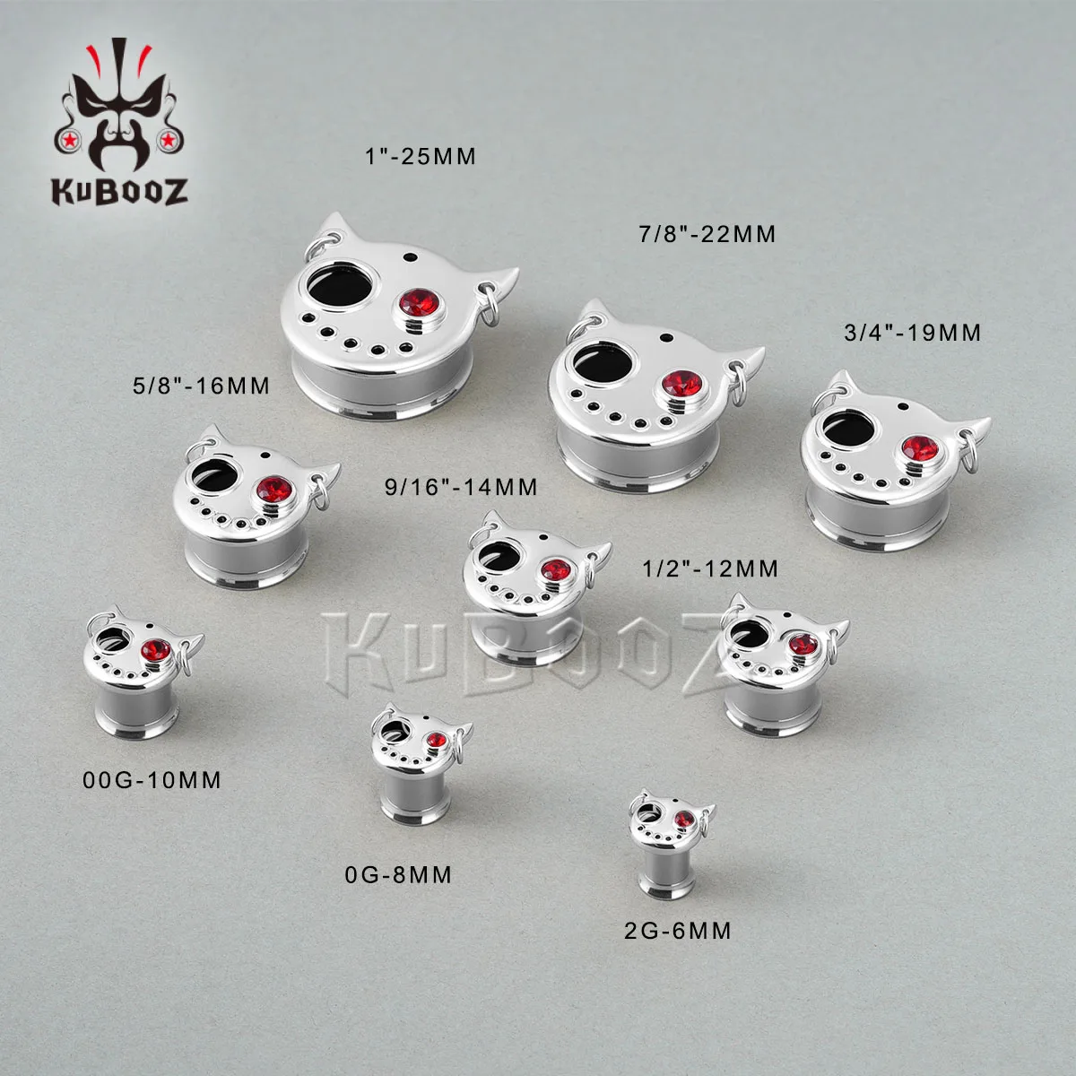 KUBOOZ Devil Eye Ohr-Tunnel-Plugs aus 316L Edelstahl, hypoallergen, mit CZ-Steinen, Ohr-Dehnungsringe, Punk-Gothic-Piercing-Schmuck – Detail 2