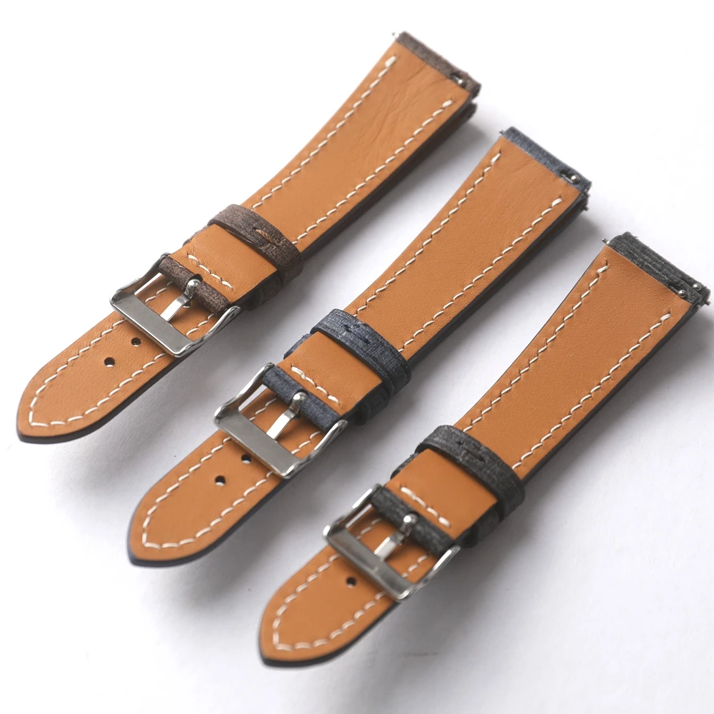 Handmade High Quality Cloth Genuine Leather Strap 18 19 20 22MM Vintage Style, S/M Size Italian Head Cowhide, Quick Release Brac