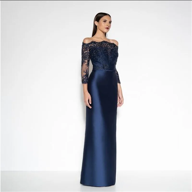 

MULONG Off The Shoulder Mother of the Bride Dresses Beaded Lace Applique TFull-Length Mother Formal Wedding Guest Gown