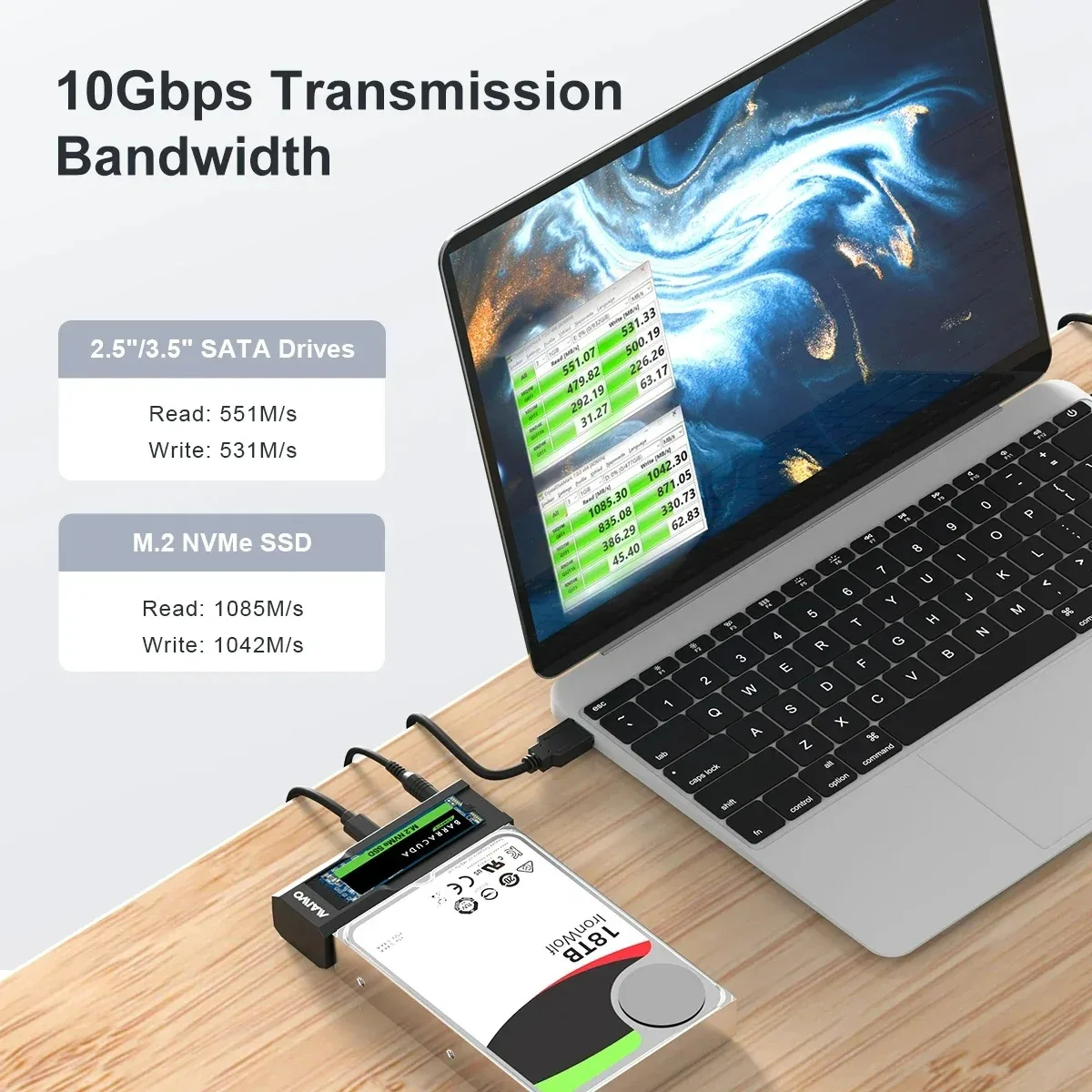 MAIWO 10gbps Type-C Dual-Bay M.2 SSD Case NVMe SATA Dual Protocol M2 Enclosure Docking Station 2.5 \