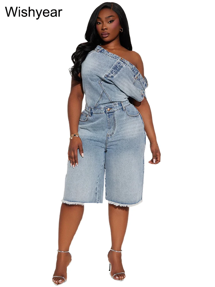 Women's Off-Shoulder Blue Denim Jumpsuit Slash Neck Casual Straight Romper Playsuit One Piece Autumn Jeans Streetwear Outfits - Image 3