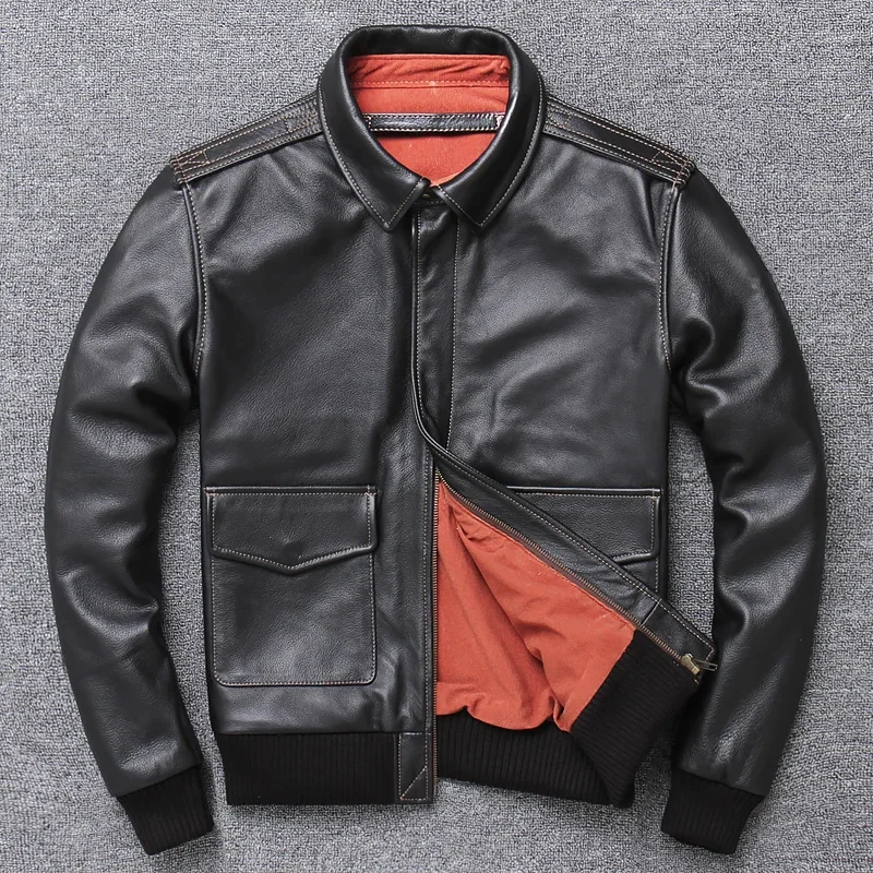 YR!Free shipping.Wholesales.Brand classic A2 style genuine leather jacket man.bomber cowhide coat.plus size jackets