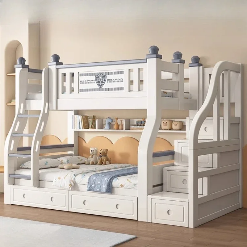 King Size 140x160cm Double Bed Frame Adult Staircase Bunk Beds Loft Headboards Kids Drawer Storage Mattress Bedroom Furniture