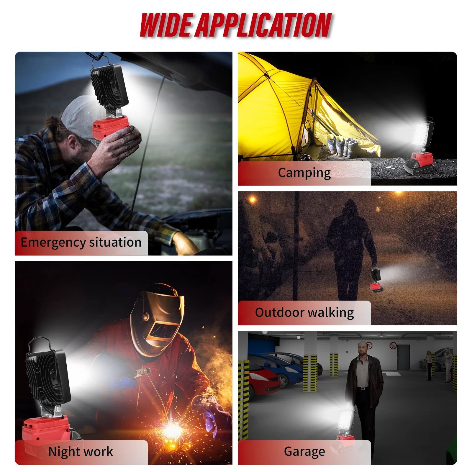 Cordless LED Work Light 27W 1400LM Portable LED Flood Light with Dual USB Charging Port for Milwaukee 18V Battery (No Battery)