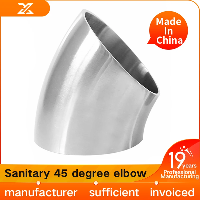 304 stainless steel sanitary grade 45 degree elbow welding food grade polished butt welded pipe fittings joint Φ 19-273 