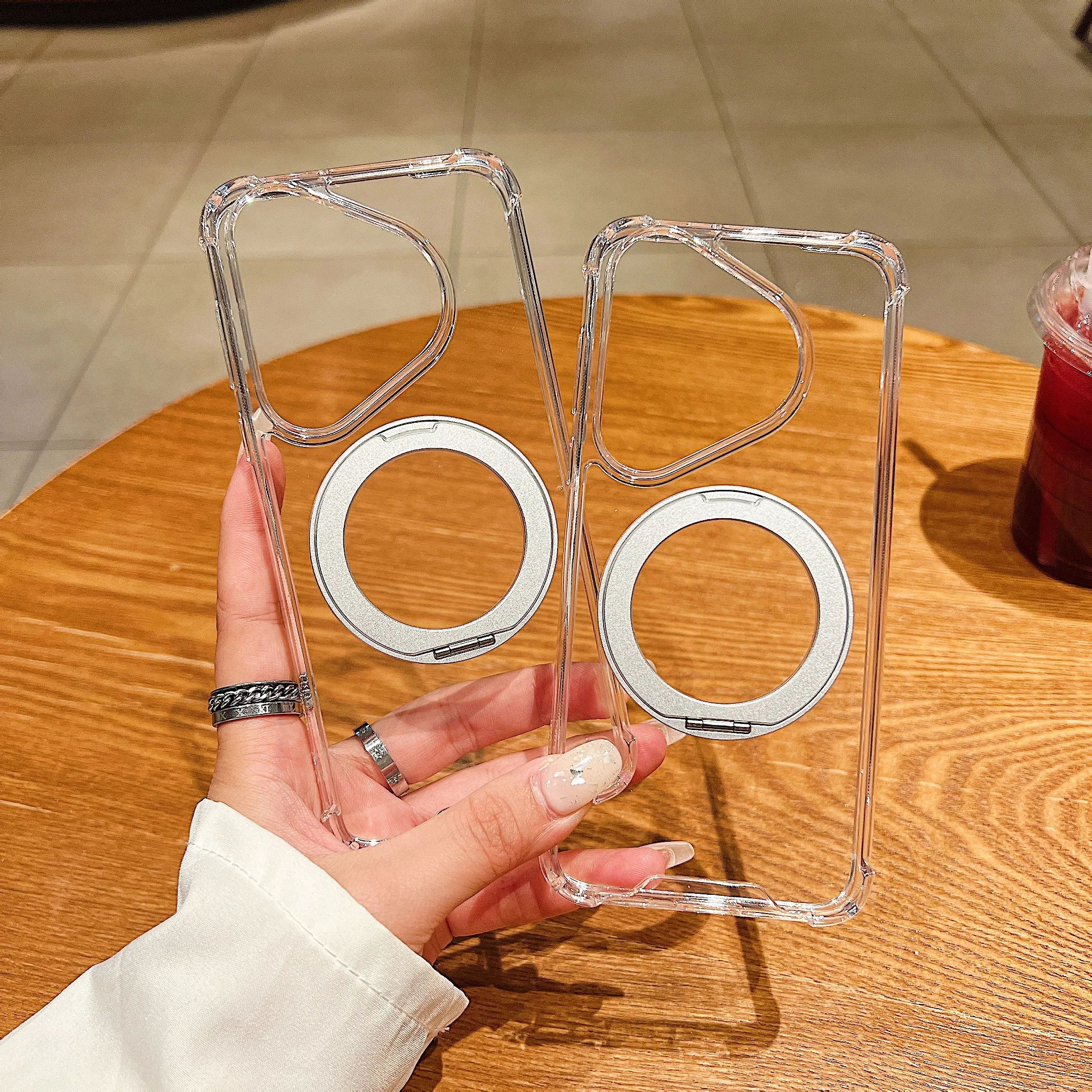 Stoßfeste, transparente Schutzhülle mit kabelloser Ladefunktion und magnetischem, drehbarem Ständer für Huawei Mate 60, Pura 70, 80 Ultra, 90 Pro Max, kompatibel mit Magsafe. – Detail 1