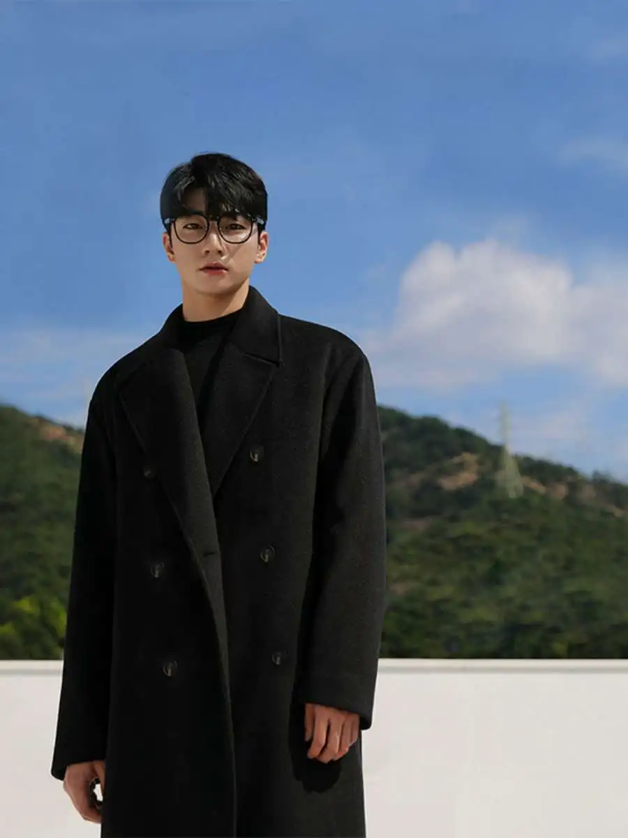 

Мужское шерстяное пальто до колен, осенне-зимнее, утепленное, свободного кроя, модное, молодежное, повседневное, на одной пуговице