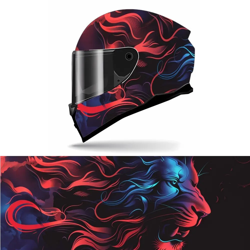 

Chic Regal Edge Angry Red Hair Lion's Full Face Vinyl Motorcycle Helmet Decorative Sticker Waterproof Self-adhesive Gift for Mot