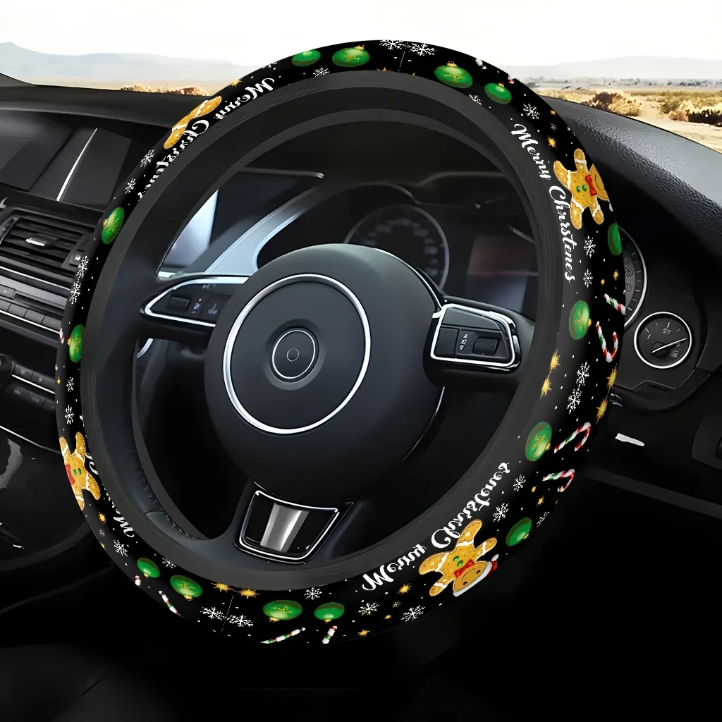 1pc Christmas Gingerbread for Man Candy Ball Snowflake Holiday Car Steering Wheel Cover, Soft and Breathable to the Touch