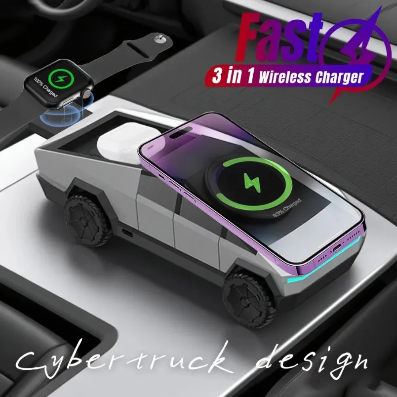 مكتب شحن سريع سيارة 3 في 1 حامل شاحن مغناطيسي لاسلكي لـ Magsafe iPhone 16 15 14 13 12 Apple Watch 10 ~ 2 SE AirPods Pro
