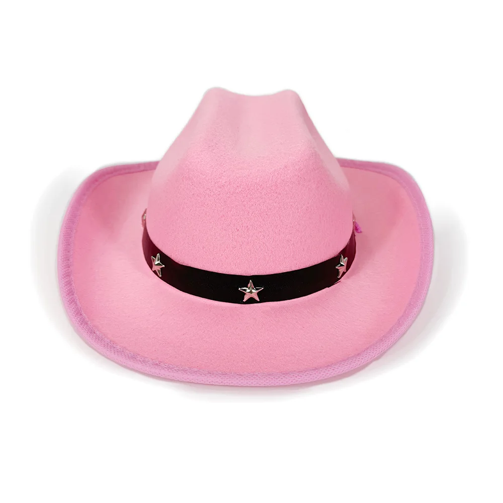 Pentagram Studded Western Cowboy Hat for Children Pink Star Studded Belt Rider Top Hat for Boys And Girls Carnival Party