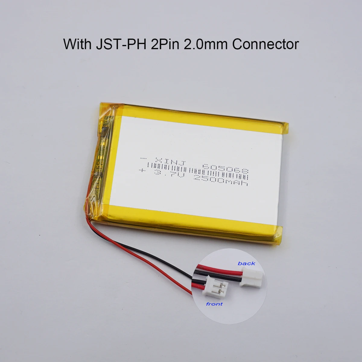 3.7V 2500mAh 9.25Wh Rechargeable Li-Polymer Li Lithium Battery 605068 JST-PH 2.0mm 2Pin Connector For GPS Car Camera Tablet PC