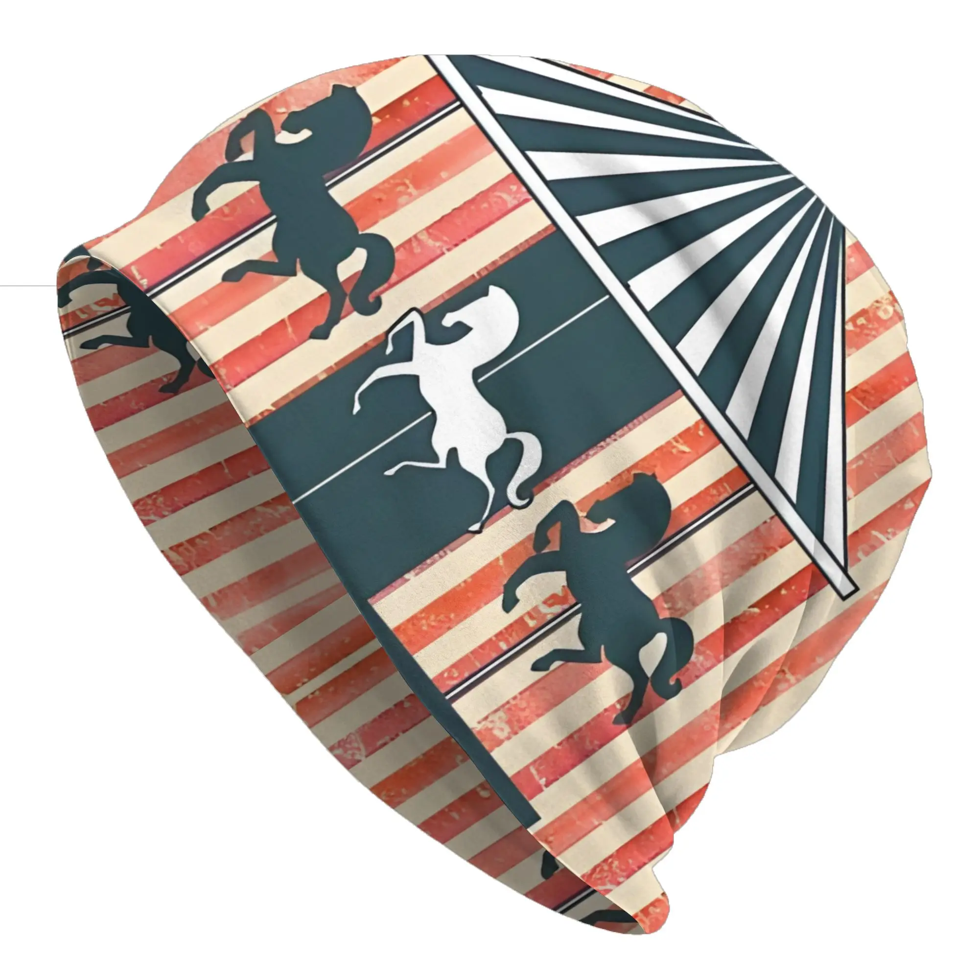 Horse Carousel On White And Red Stripes Hat Winter Caps Men Women Circus Theme Skullies Beanies Ski Caps Soft Bonnet Hats