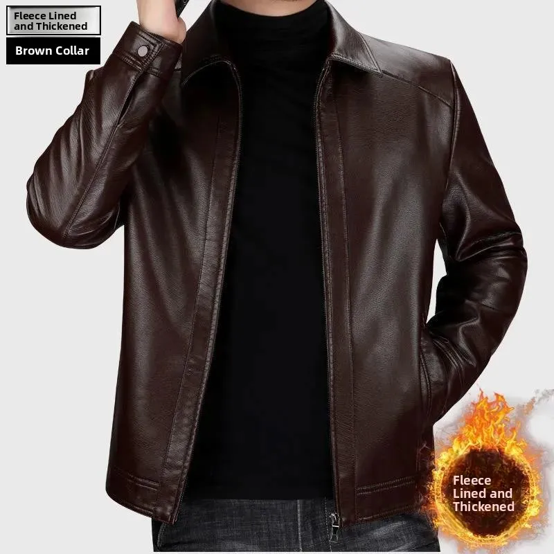 Brown fleece-lined turn-down collar