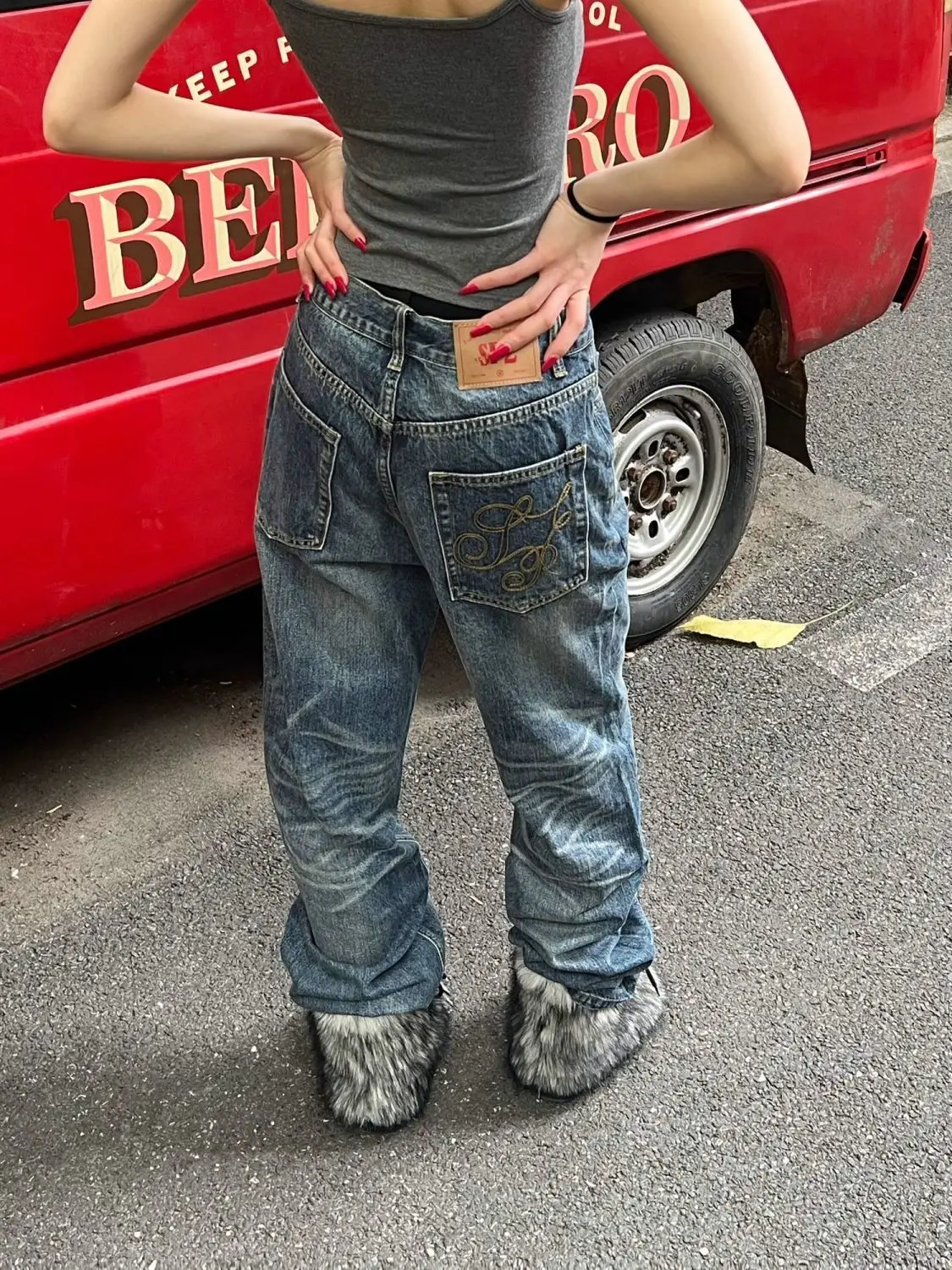 

Джинсы женские прямого кроя с вышивкой в американском уличном стиле, большие размеры, осенне-зимние, новые, ретро, свободные, удлиненные