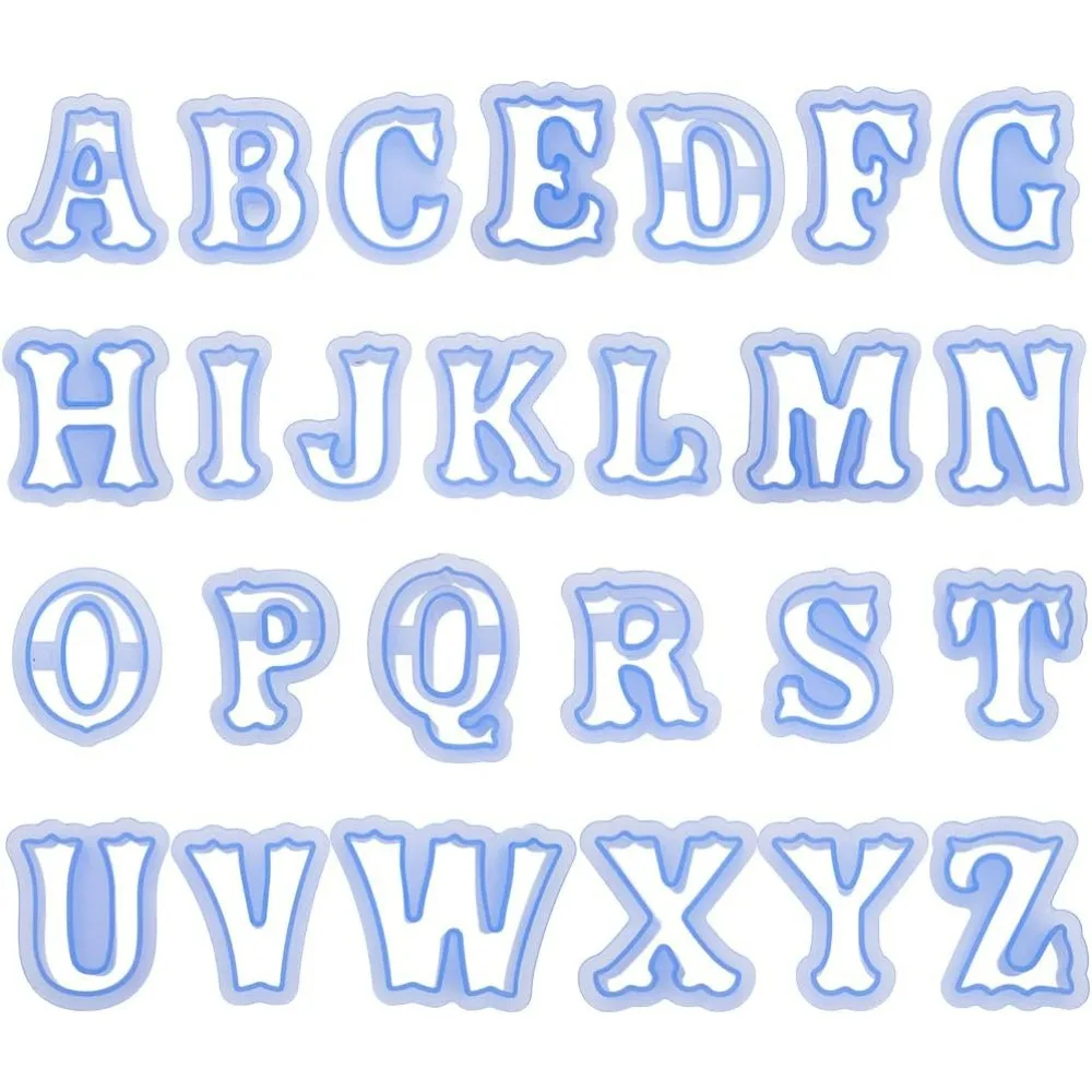 Alphabet-Ausstechformen, 2,5 Zoll, kleine Kunststoff-Fondant-Ausstechformen, Harzform, blaue Buchstabenform, Ausstechformen für DIY-Backen