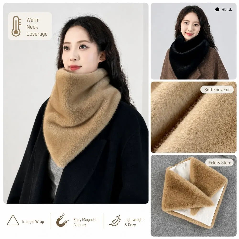 New Faux Fur Faux Fur Scarf Soft Warm And Cozy Scarf Solid Color Multicolor Triangle Neck Scarf Daily Wear