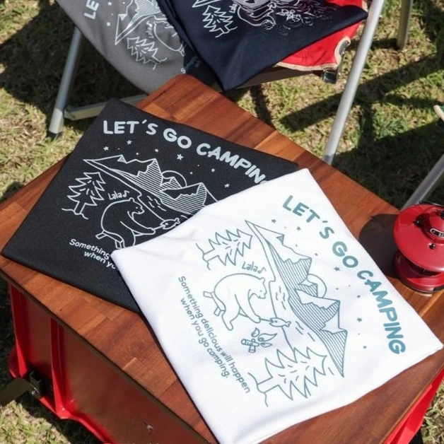 Men Women Let's Go Camping Bear Print T Shirt Graphic Tees Mountain Tree Camp Fire Line Drawing Casual Short Sleeve Summer Tops