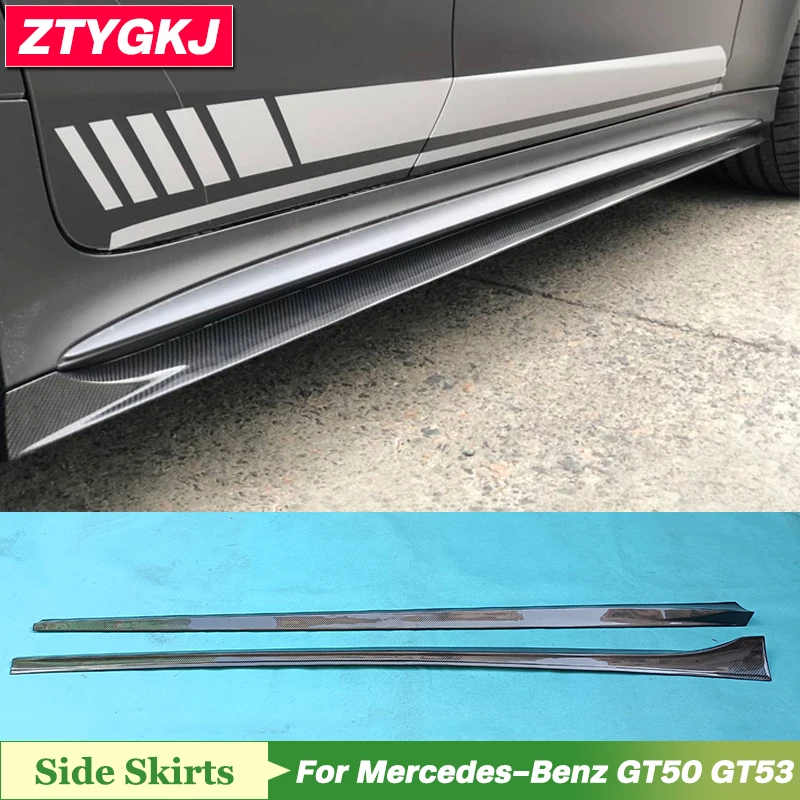 P Style Carbon Fiber Side Skirts Lip Extensions Trims For Mercedes Benz AMG GT50 GT53 GT63 Tuning 2019 Up