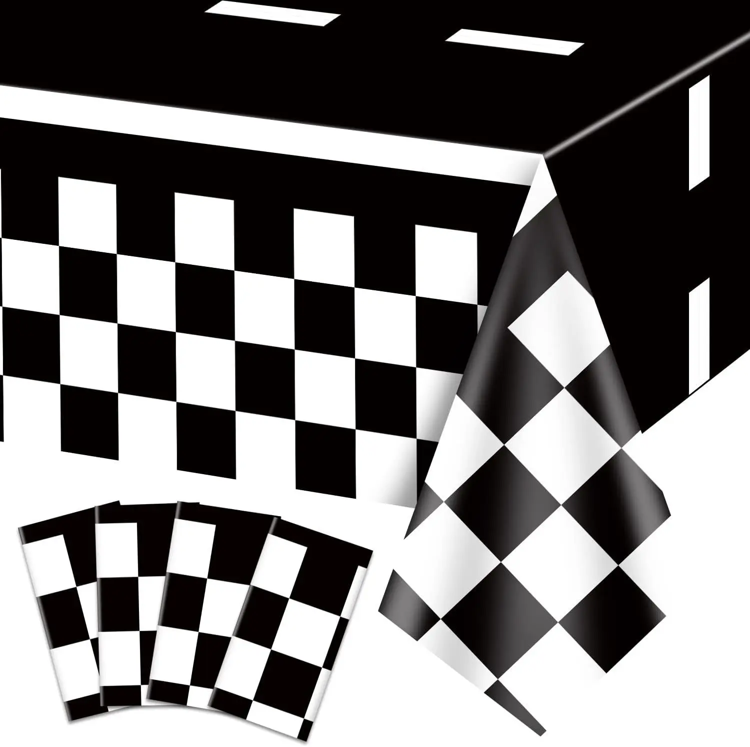 1Pc Racing Track Tablecloths Disposable Checkered Racetrack Tablecover for Race Car Birthday Baby Shower Party Decoration Supply