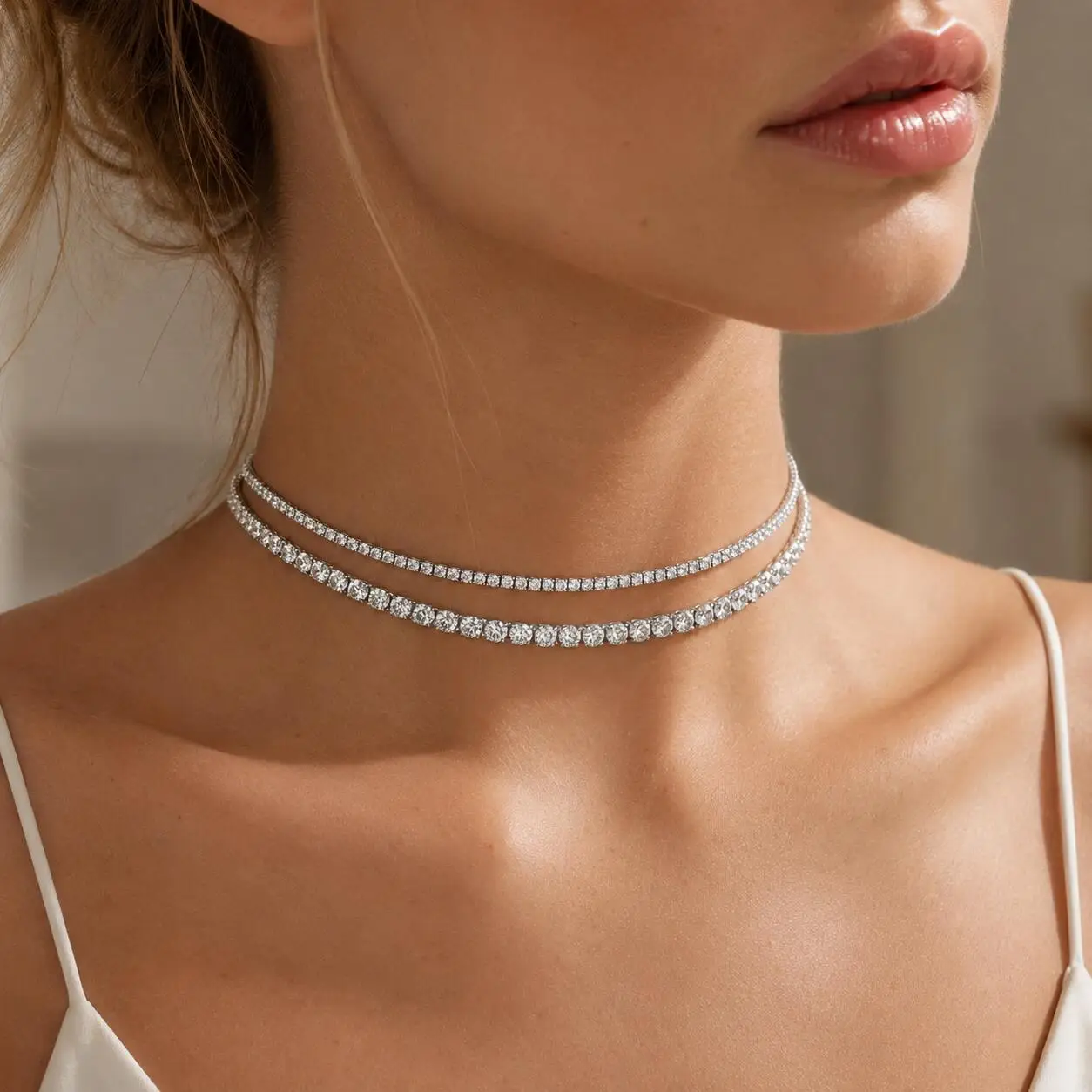 Luxury Tennis Necklace for Women, Stainless Steel CZ Necklace Iced Out Bling Choker Chain, Party Wedding Daily Wear 2mm 3mm 4mm