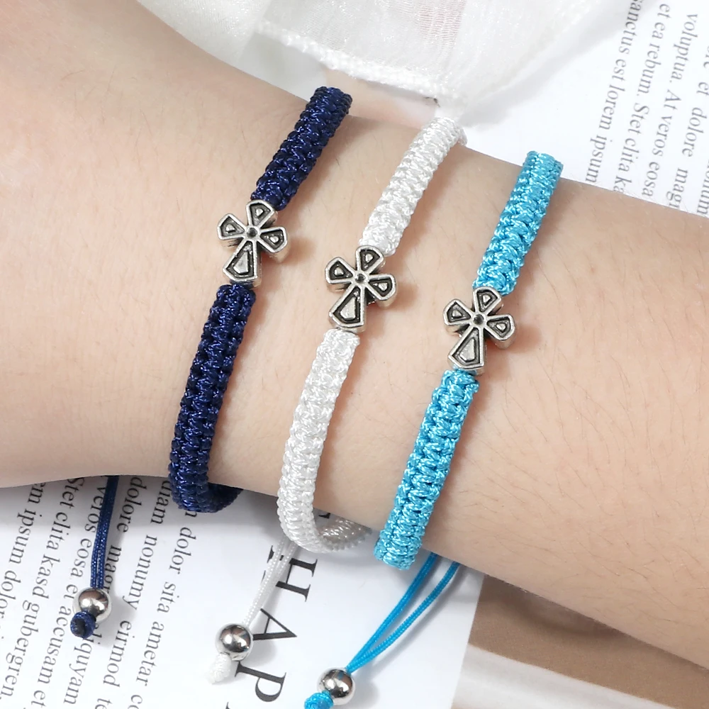 Fashion Jesus Cross Bracelet Lucky Braided Red Blue Nylon Rope Adjustable Handmade Knots Charm Yoga Jewelry For Women Man Gifts