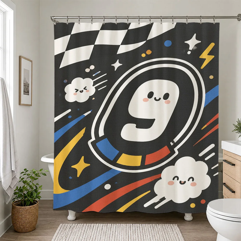 Cute Number Nine Pop Art Bathroom Shower Curtain Novelty Bathroom Decor for Kids Fun Shower Curtain