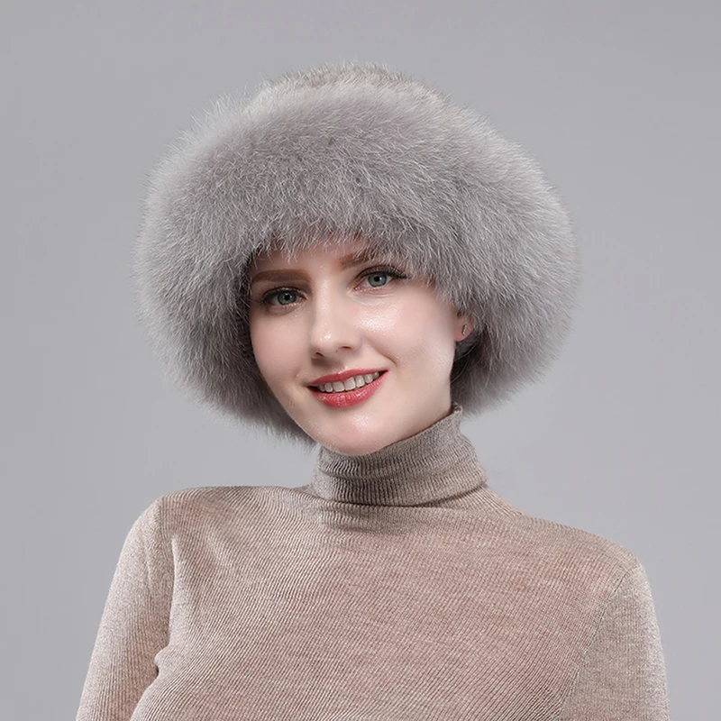 2024 New Girls Quality Soft Genuine Mink Fur Hats Women Winter Luxury Knitted Real Mink Fur Bomber Hat Natural Warm Fox Fur Cap